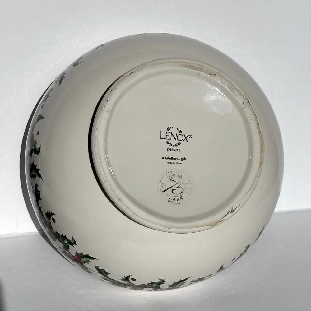 LENOX 75th Anniversary Christmas Holiday Teleflora Holly Berry Porcelain Bowl